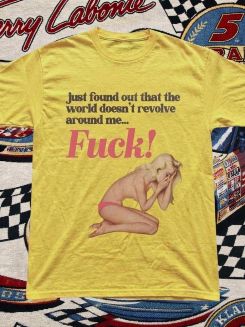 Gildan Yellow Graphic Tee with Pink Print